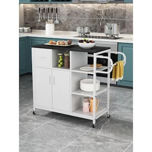White Kitchen Cart Storage Cabinet with Roller