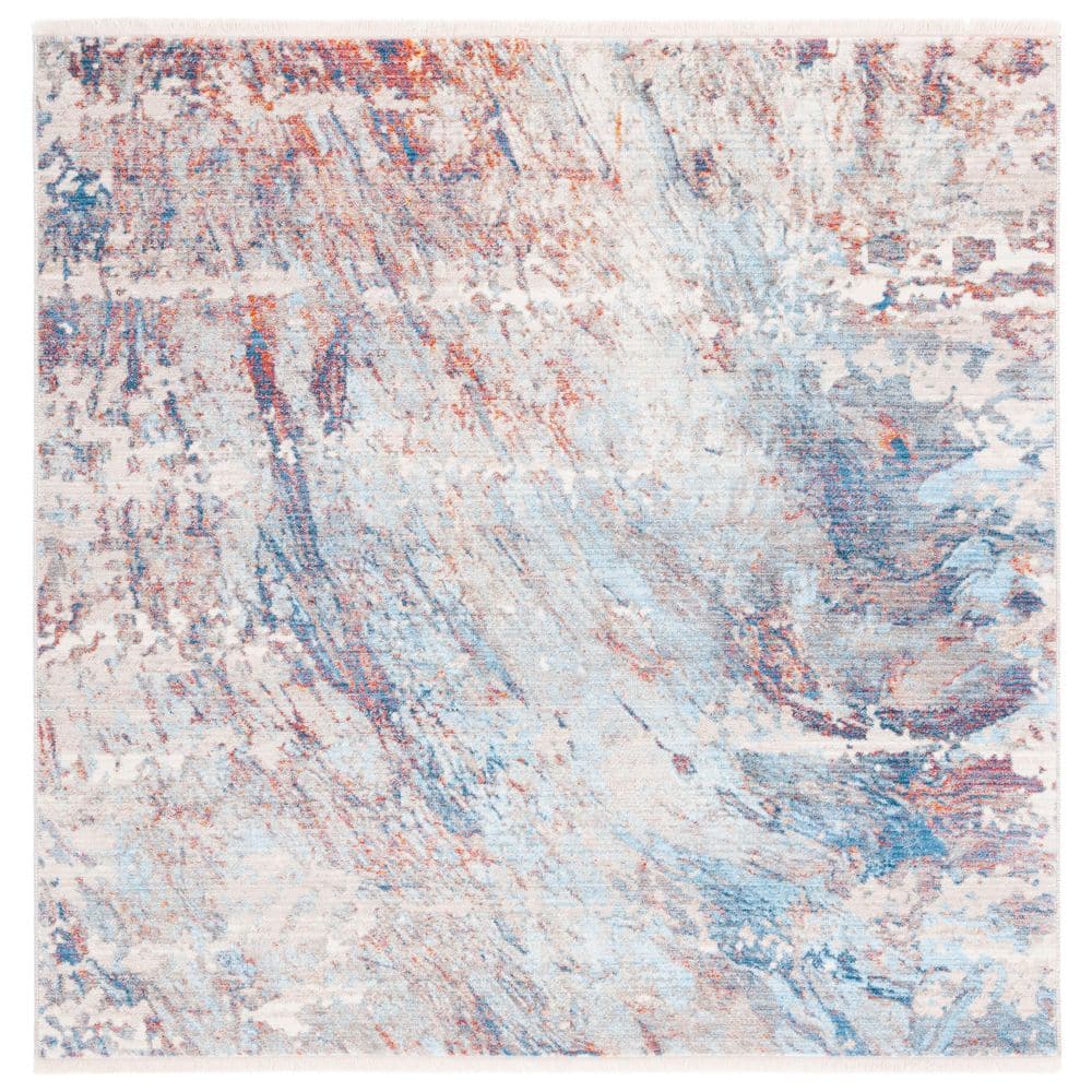 Rust Blue Rug Geometric Pattern SAFAVIEH Vintage Persian 5 ft. x 5 ft. Blue/Rust Distressed Marble ...