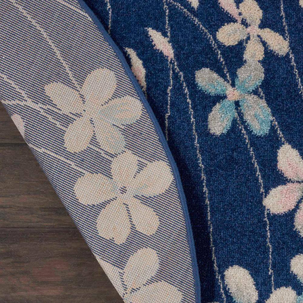 Handmade Navy Floral Viscose Round Area Rug, 63" Diameter