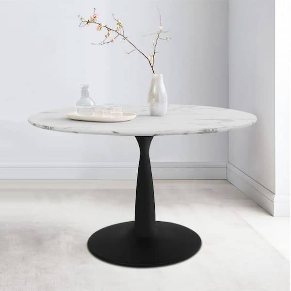 LAOTIES 40 in. x 40 in. Round Black Pedestal Faux Marble Dining Table for 4 Seats 4 HARRIS BLACK