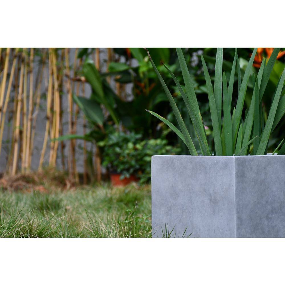 Large Rectangular Gray Lightweight Concrete Outdoor Planter