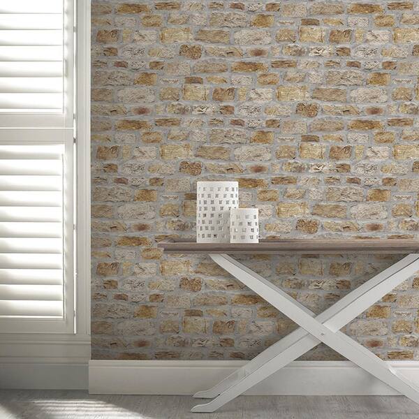 Atticus Neutral White Country Stone Wallpaper Sample