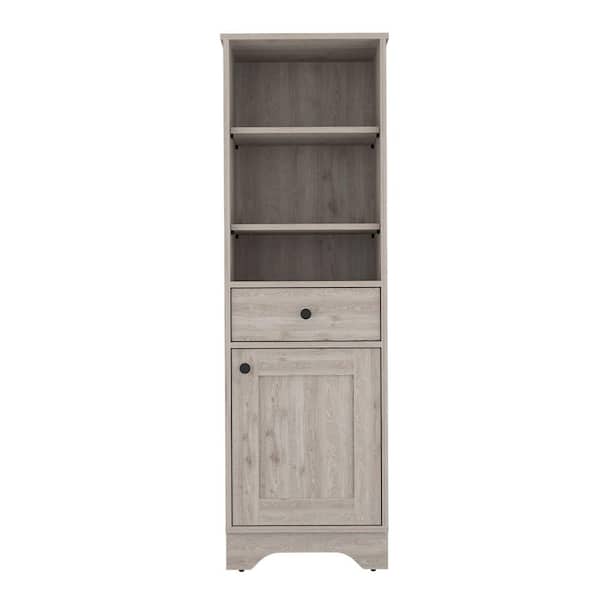 17.3 in. W x 13.8 in. D x 55.7 in. H Light Gray Particle Board Freestanding Linen Cabinet with 1-Drawer 3-Shelf