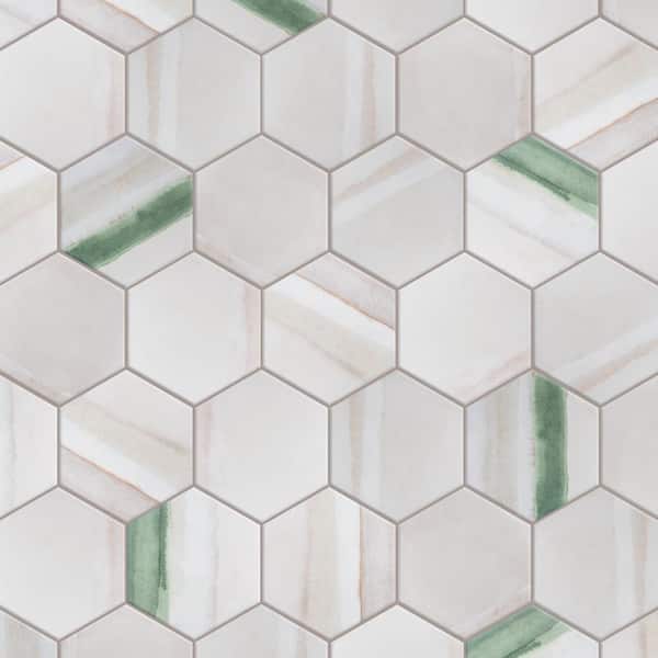 Merola Tile Matter Hex Canvas Bone Green 7-7/8 in. x 9 in. Porcelain Floor and Wall Tile (3.8 sq. ft./Case)