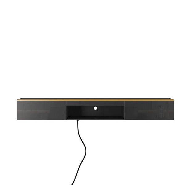 Black 69.3 in. Wood Decorative Rectangle Wall Mounted Floating Stand TV Stand with 16-Color Led Lights Practical Durable