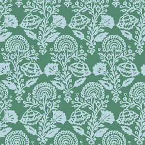 Floral Damask Green Envy Removable Peel and Stick Vinyl Wallpaper, 28 sq. ft.