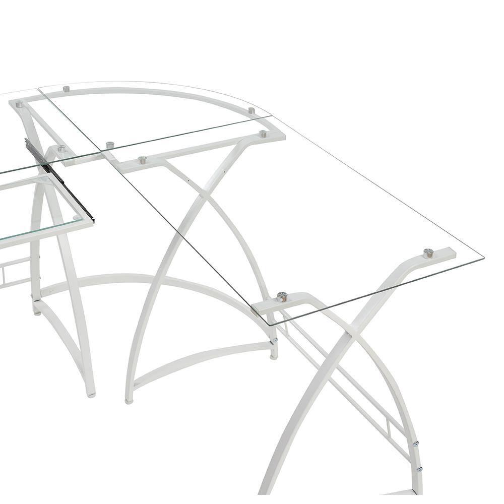 White L-Shaped Glass Computer Desk with Keyboard Tray