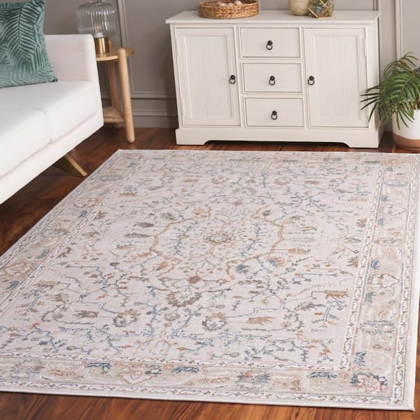 Martha Stewart Beige/Gray 5 ft. x 7 ft. Floral Ornate Area Rug