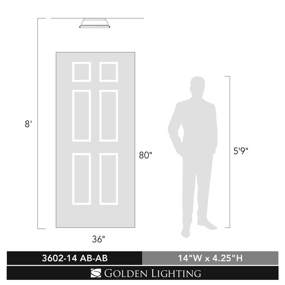 Aged Brass 14" Transitional Indoor/Outdoor Flush Mount Light