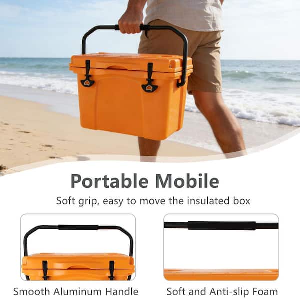 25 qt. Orange Portable Hard Cooler w/ Bottle Opener and Cup Holder