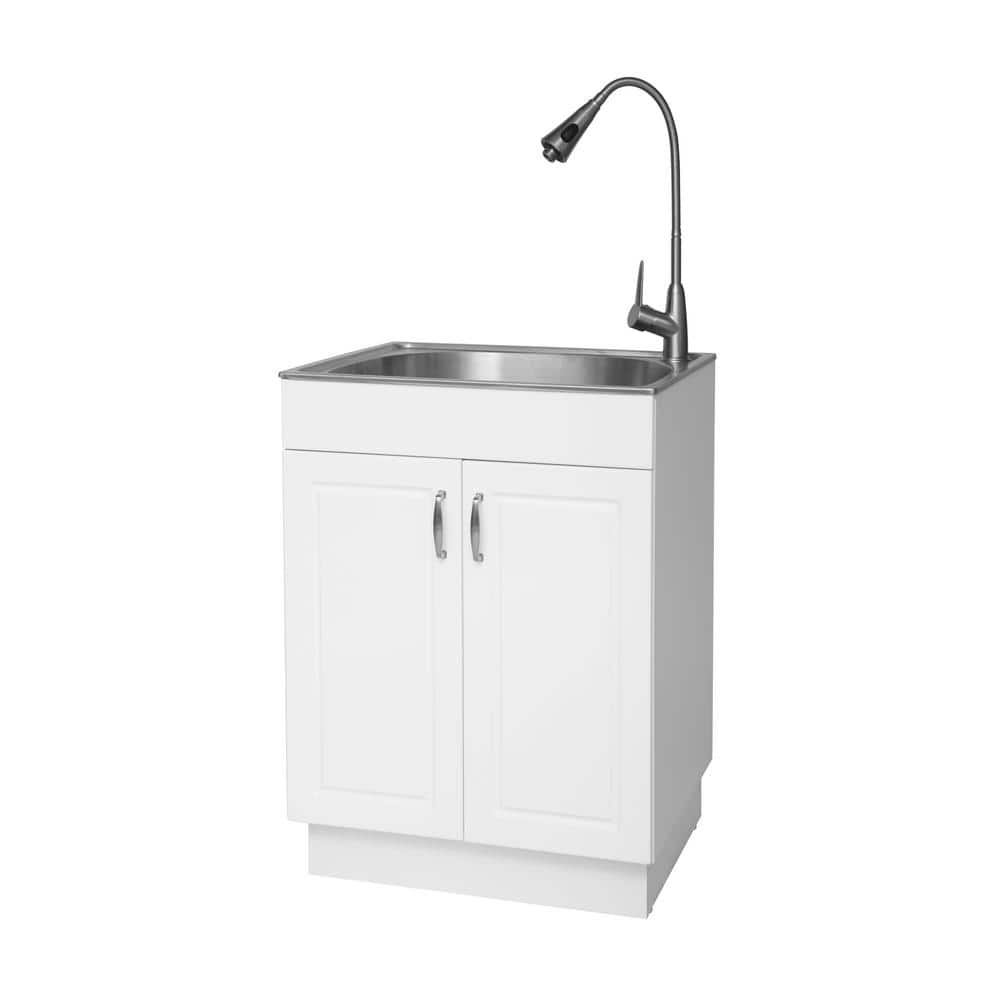 Glacier Bay All In One 24 2 X 21 3 33 8 Stainless Steel Laundry Utility Sink And Cabinet Ql033y The Home Depot Stainless Steel Laundry Utility Sink, Home Depot Laundry Room Cabinets With Sink