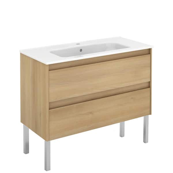 WS Bath Collections Ambra 39.8 in. W x 18.1 in. D x 32.9 in. H Bathroom Vanity Unit in Nordic Oak with Vanity Top and Basin in White