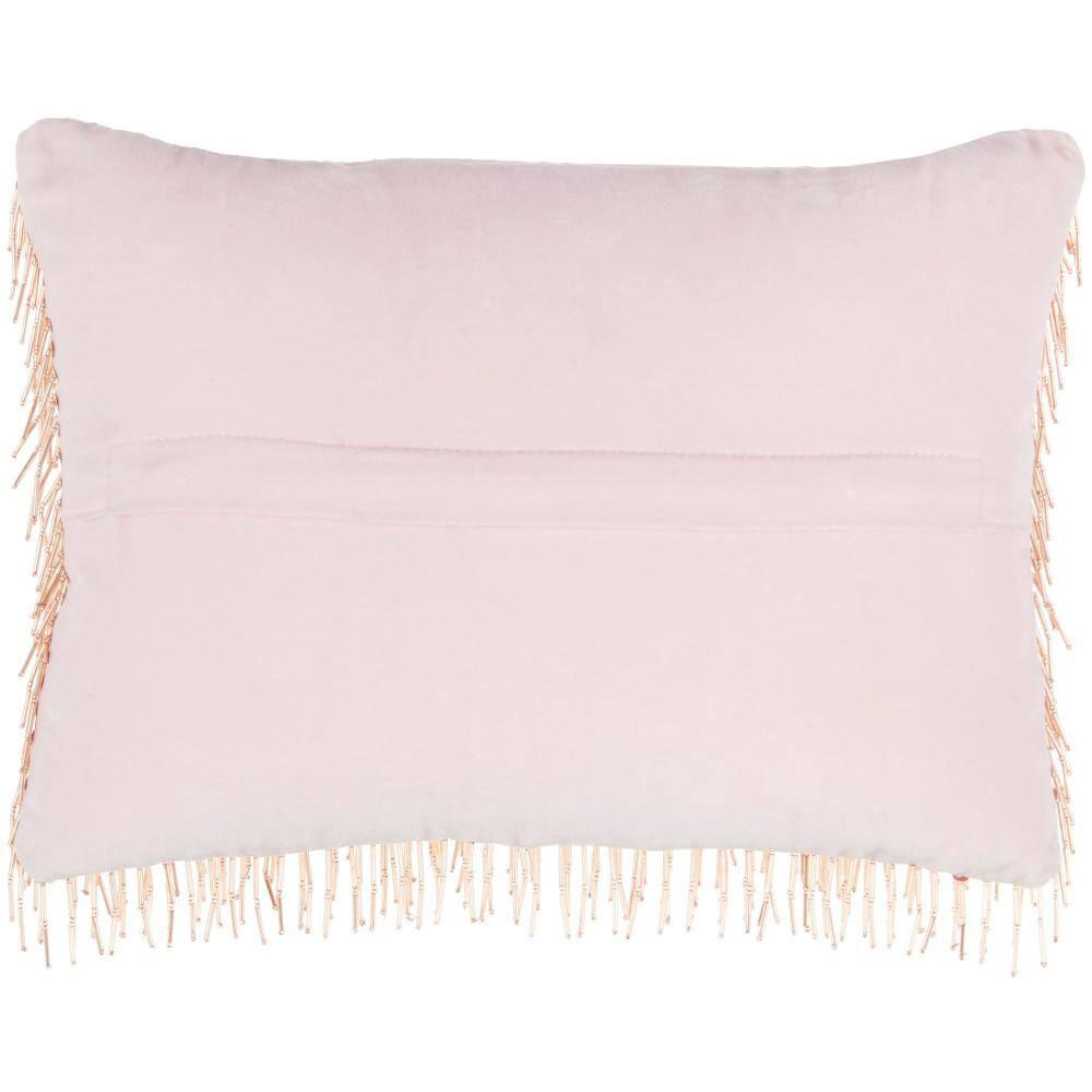 Blush Pink Beaded Tassels Lumbar Throw Pillow 10" x 14"