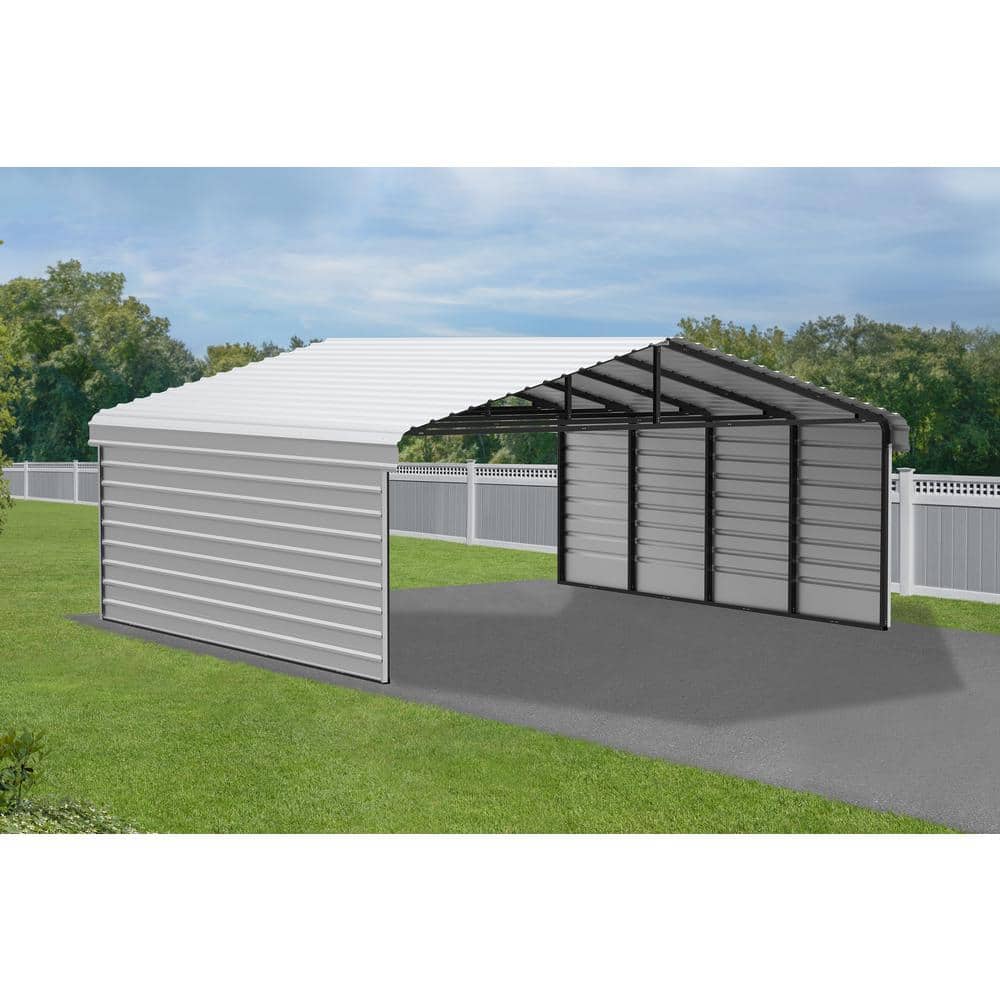 20' x 20' Eggshell Steel Carport Kit with Enclosure