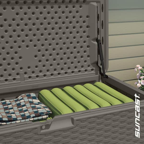 134 Gal. Plastic Wicker Deck Box - Stoney