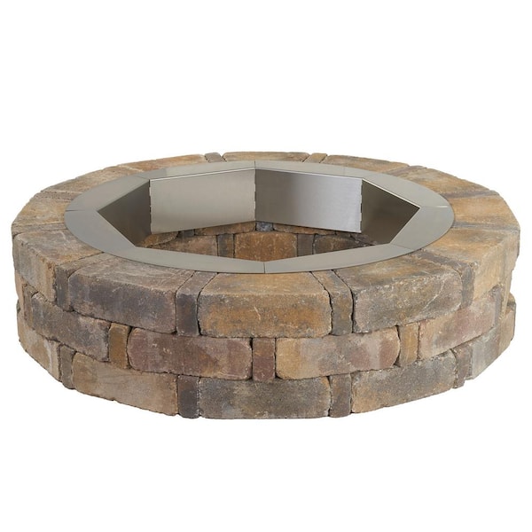 Pavestone RumbleStone 46 in. x 10.5 in. Round Concrete Fire Pit Kit No. 1 in Sierra Blend with Round Steel Insert