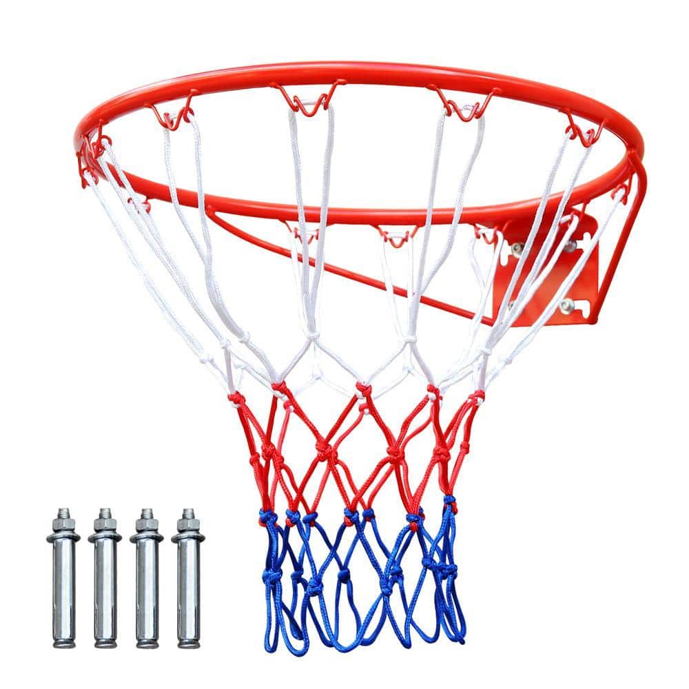 Huluwat Red 18 in. Steel Basketball Rim with Net, Easy to Install S ...