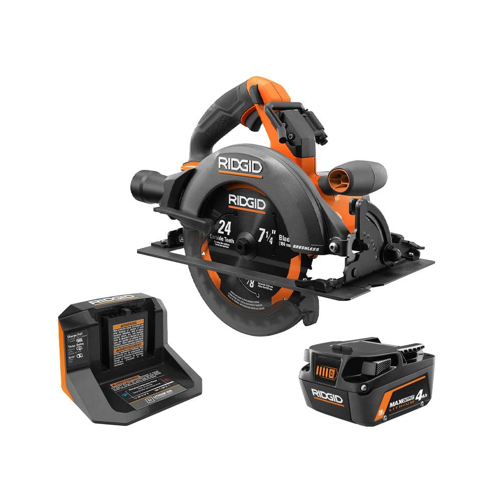 RIDGID 18V Brushless Cordless 7-1/4 in. Circular Saw Kit with 4.0 Ah MAX  Output Battery and Charger R8657KN The Home Depot