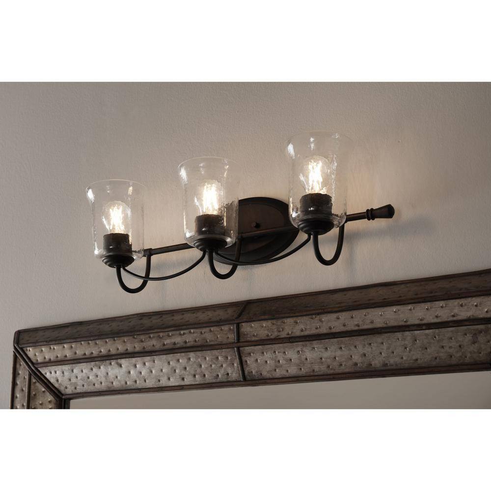 Bowman Matte Black 3-Light Bath Fixture with Clear Glass Shades
