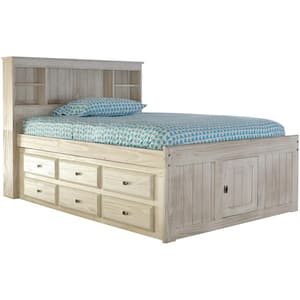 Light Ash Series Gray Full Size Captain's Bed with Twelve Drawers and Bookcase Headboard