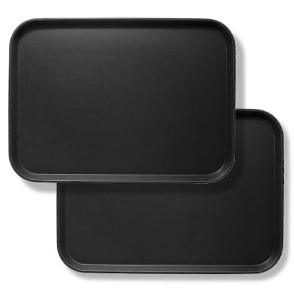 16 in. x 22 in. x .75 in. Rectangular Plastic Non-Slip Serving Trays, Black - NSF Food Service (Set of 2)