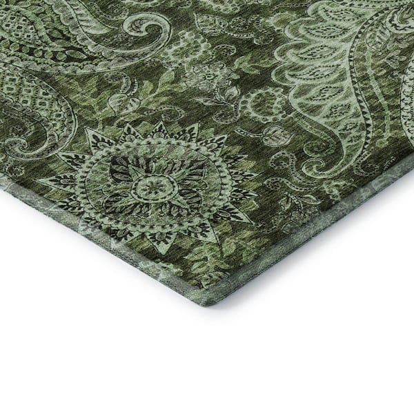 Mayfield Premium Machine Washable Abstract AMF1078 Olive 5 ft. x 7 ft. 6 in. Area Rug