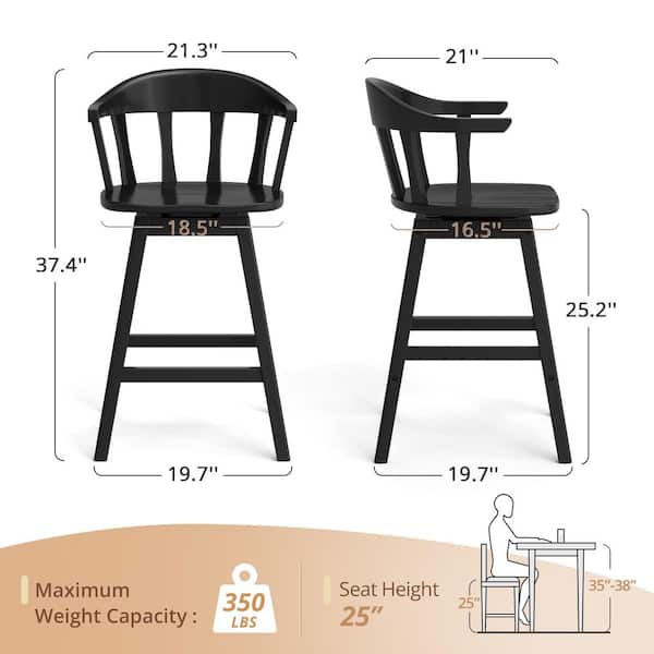 OrangeOne Black Classic Windsor 37.4 in. Swivel Barstool Solid