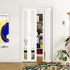 48 in. x 80 in. (Double 24 in. Doors) White MDF 1-Mirror Glass Panel Bi-Fold Interior Door for Closet with Hardware Kits
