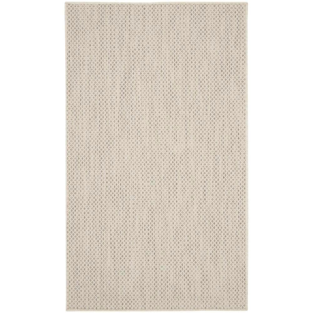 Ivory Silver Geometric Flat Woven Indoor/Outdoor Rug 3' x 5'