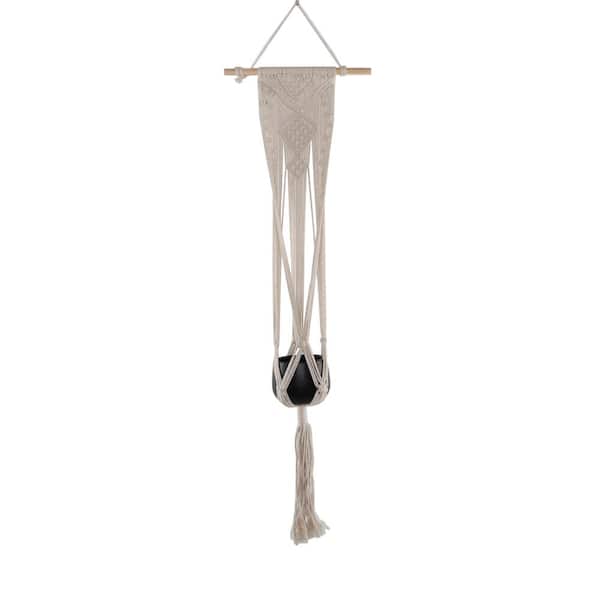 Flora Bunda 33 in. H Hanging Macrame with 4 in. Matte Black Ceramic Pot