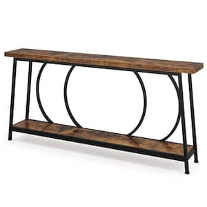 Turrella 70.86 in. Brown & Black Rectangle Wood Console Table Extra Long Narrow Couch Table Behind Sofa Entryway Table