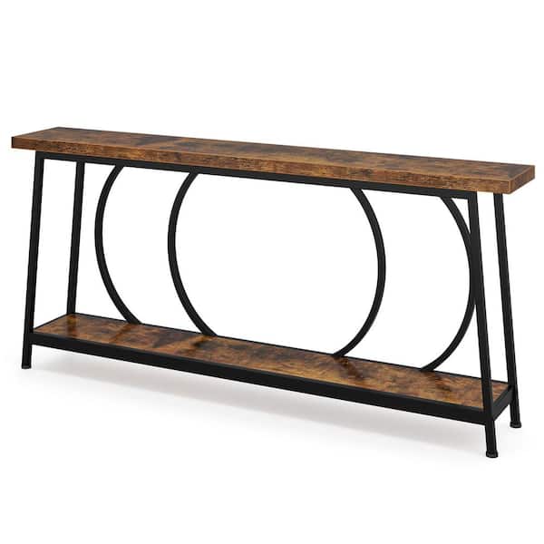 BYBLIGHT Turrella 70.86 in. Brown & Black Rectangle Wood Console Table Extra Long Narrow Couch Table Behind Sofa Entryway Table