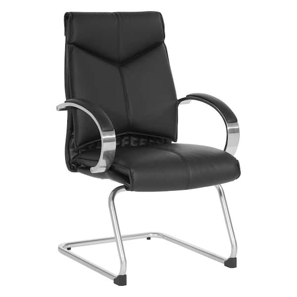 Office Star Products Black Leather Mid Back Visitor Office Chair