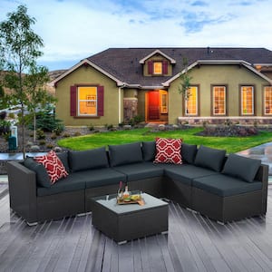 Modern and Comfortable 7-Piece Metal Wicker Outdoor Sectional Set with Dark Gray Cushions