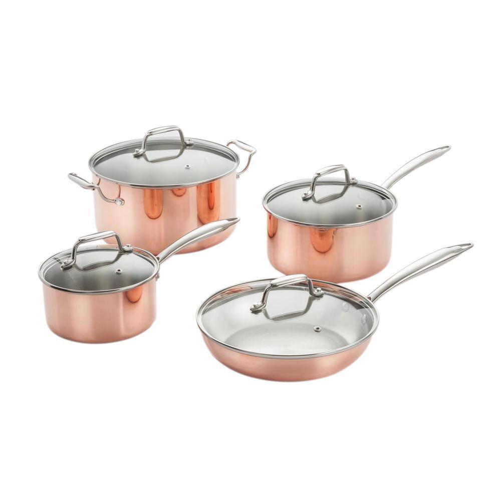 Details about   8-Piece Stainless Steel Cookware Set In Copper 