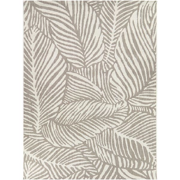 Cream 6 ft. x 9 ft. Palm Indoor/Outdoor Area Rug