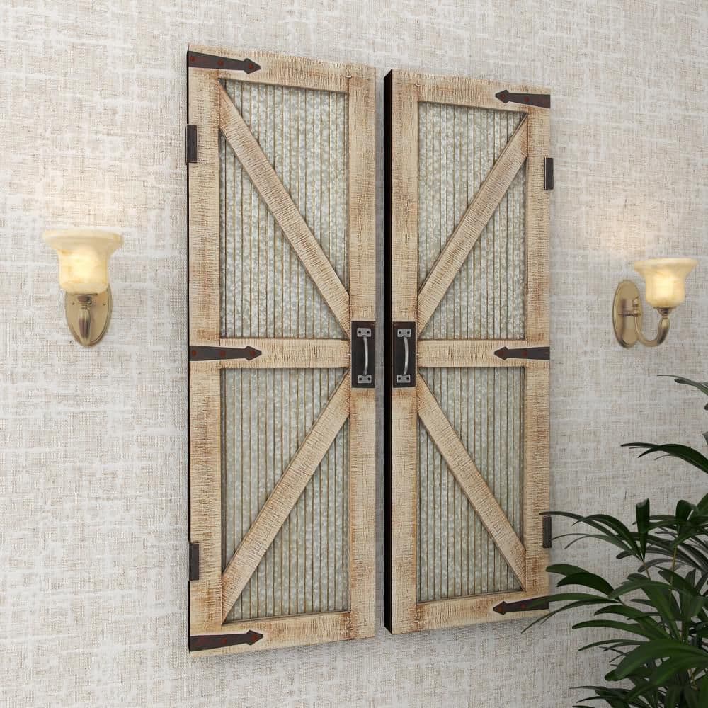 Rustic Silver Metal Barn Door Wall Decor Set - Farmhouse Style