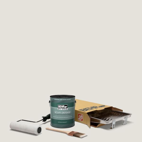 BEHR 1 gal. #PPU18-08 Painters White Extra Durable Semi-Gloss Enamel Int. Paint & 5-Piece Wooster Set All-in-One Project Kit