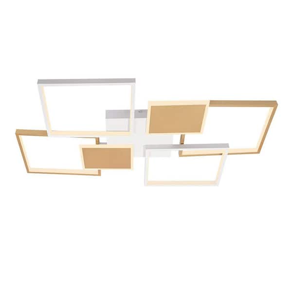 35.4 in. 1-Light Gold and White Modern Selectable LED Semi-Flush Mount Ceiling Light with Remote for Bedroom Living Room