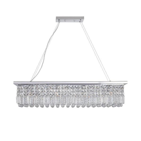 Crysia 39 in. 8-Light Chrome Linear Rectangular Crystal Chandelier for Kitchen Island Dining Room