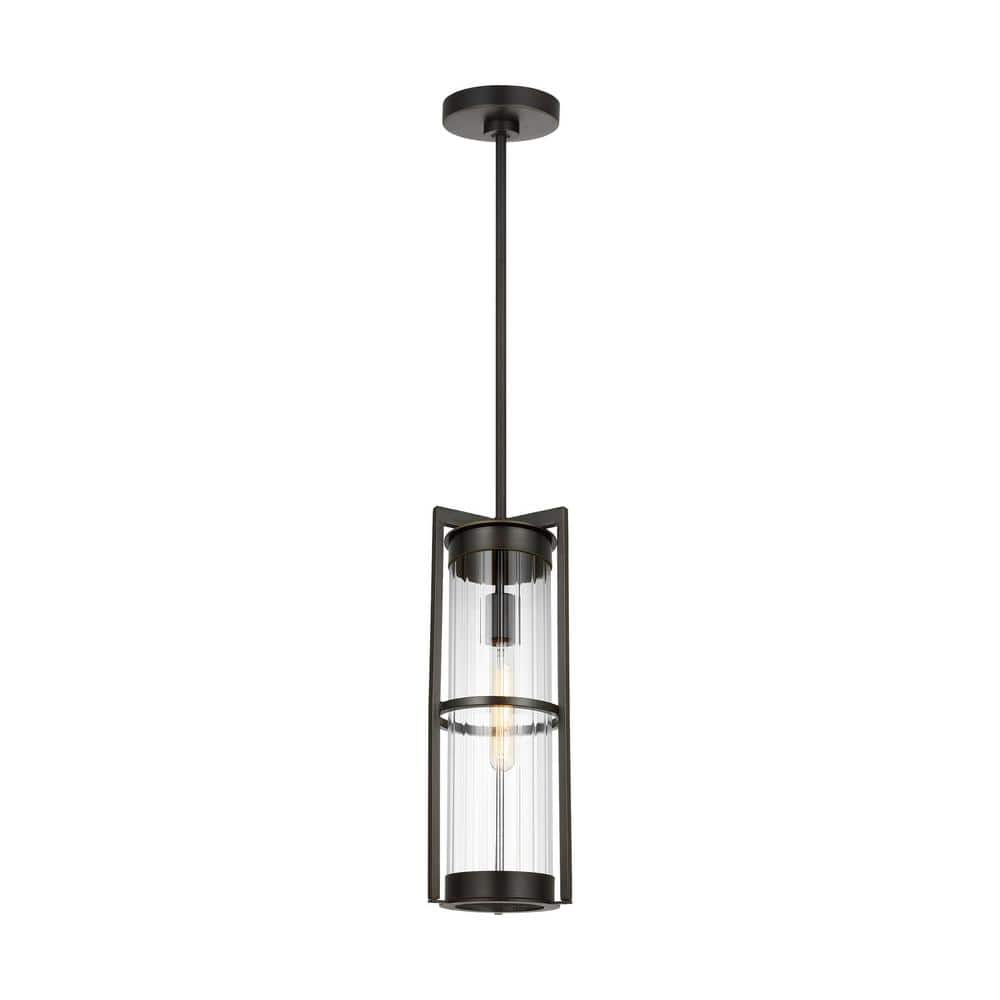 Antique Bronze 61.5" Outdoor Pendant with Clear Fluted Glass Shade