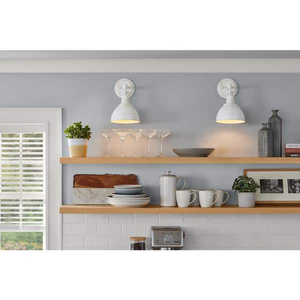Franklin 1-Light Wired Sconce Distressed White Aged Brass Accent Inside the Metal Shade