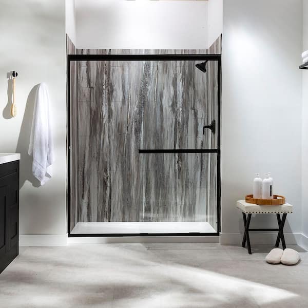 PALISADE 30in x 60in x 78in 4-Piece Glue-Up Alcove Shower Wall, Shelf, Trim Kit in Louvre Granite