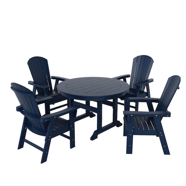 Altura Outdoor Patio Weather Resistant Navy Blue 5-Piece HDPE Plastic Round Table Dining Set