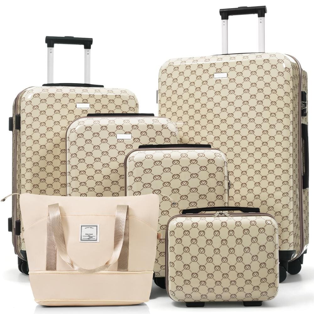 6-Piece Khaki Hardside Luggage Set with Expandable Travel Duffel Bag and 360° Smooth Rolling Wheels