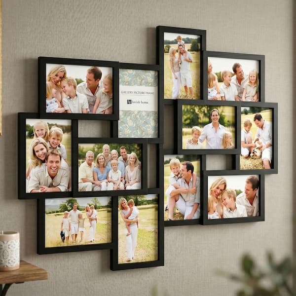12-Opening 4 in. x 6 in. Black Picture Frame Collage