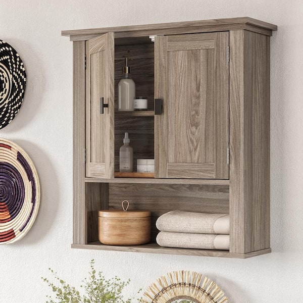 Hayward 22.81 in. W x 7.88 in. D x 24.5 in. H Bathroom Storage Wall Cabinet and Medicine Cabinet in Light Woodgrain