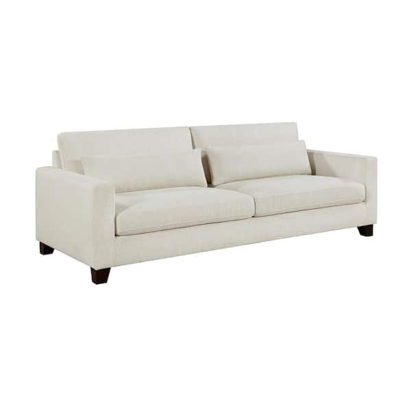 Hancock 88.5 in. W Straight Arm Textured Fabric Rectangle Sofa in. Ivory