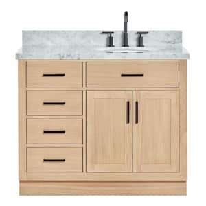 Hepburn 43 in. W x 22 in. D x 36 in. H Single Freestanding Bath Vanity in Oak with Italian Carrara Marble Top