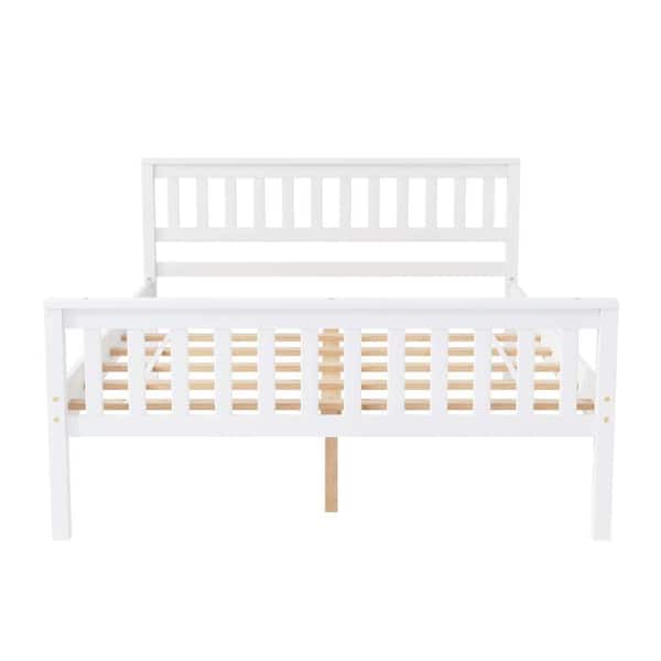wetiny White Wood Frame Full Platform Bed with Headboard